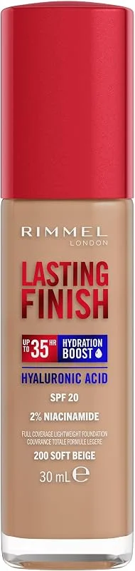 Rimmel London Lasting Finish jusqu'à 35h, 200 Soft Beige, fond de teint, longue tenue — Maquillage